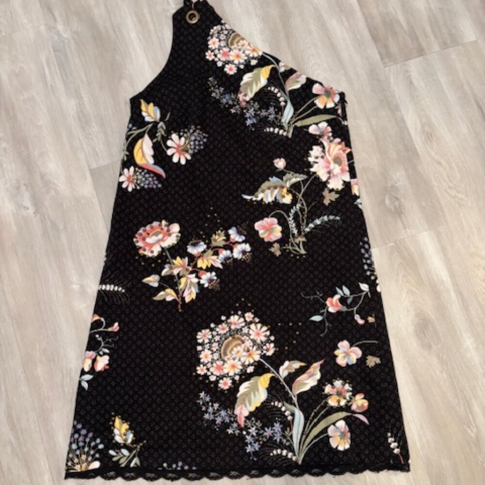 Maeve Anthropologie Ashbury One Shoulder Black Floral Beaded Dress size 0